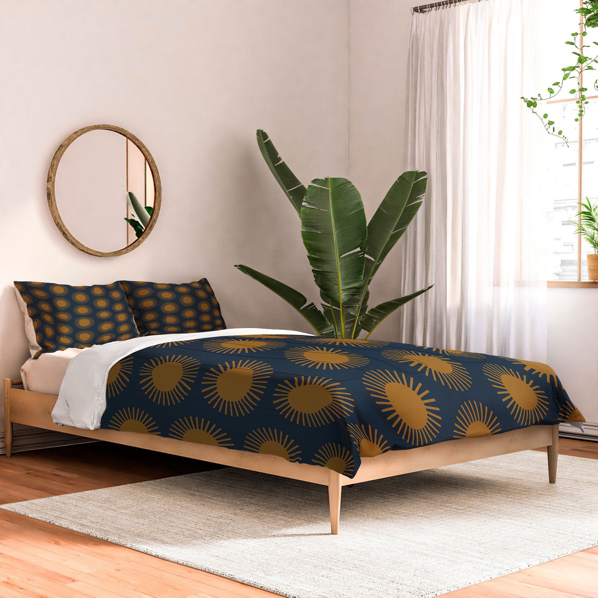 Colour Poems Cheerful Sun Pattern Navy Blue Comforter