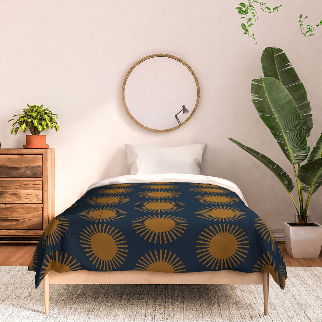 Colour Poems Cheerful Sun Pattern Navy Blue Comforter