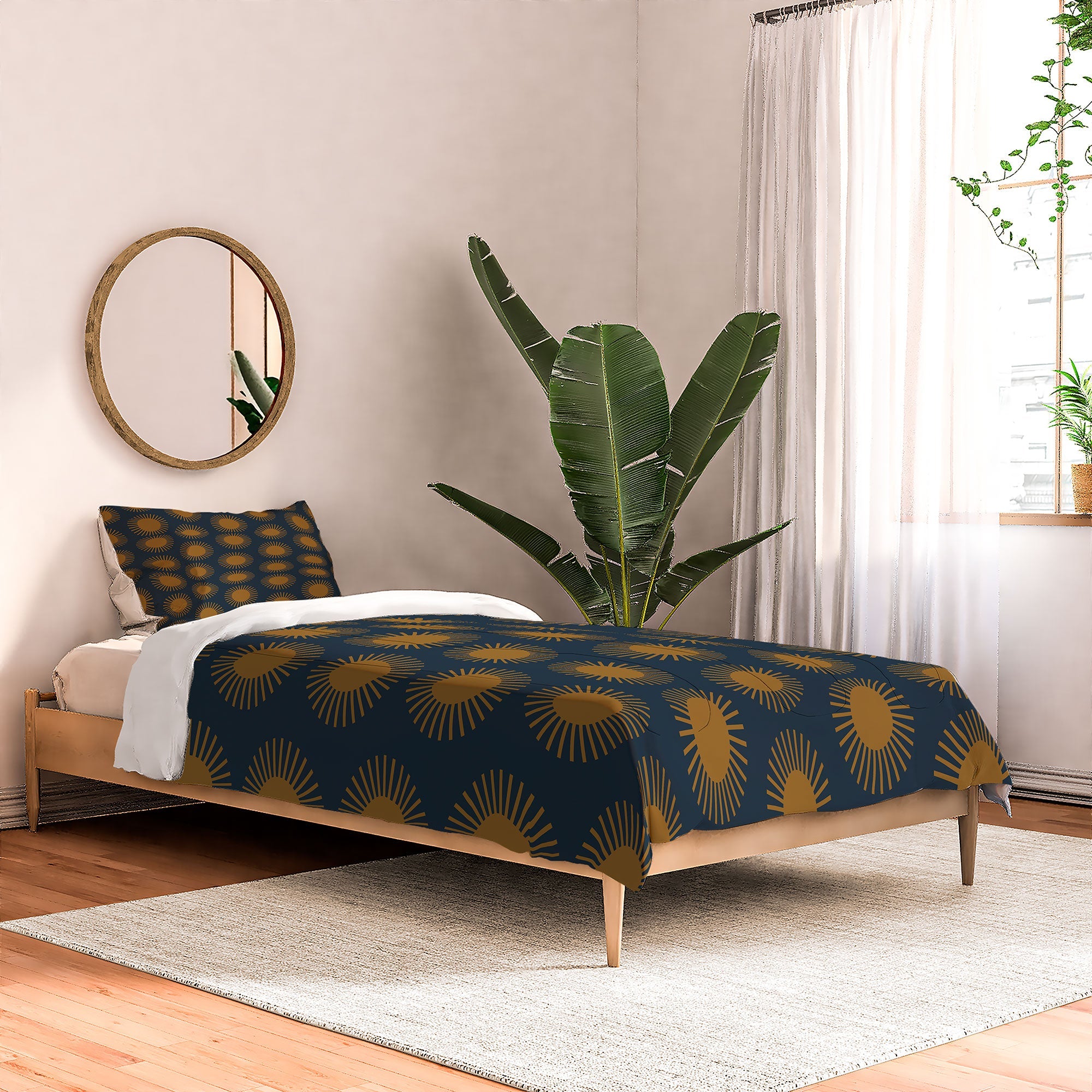 Colour Poems Cheerful Sun Pattern Navy Blue Comforter