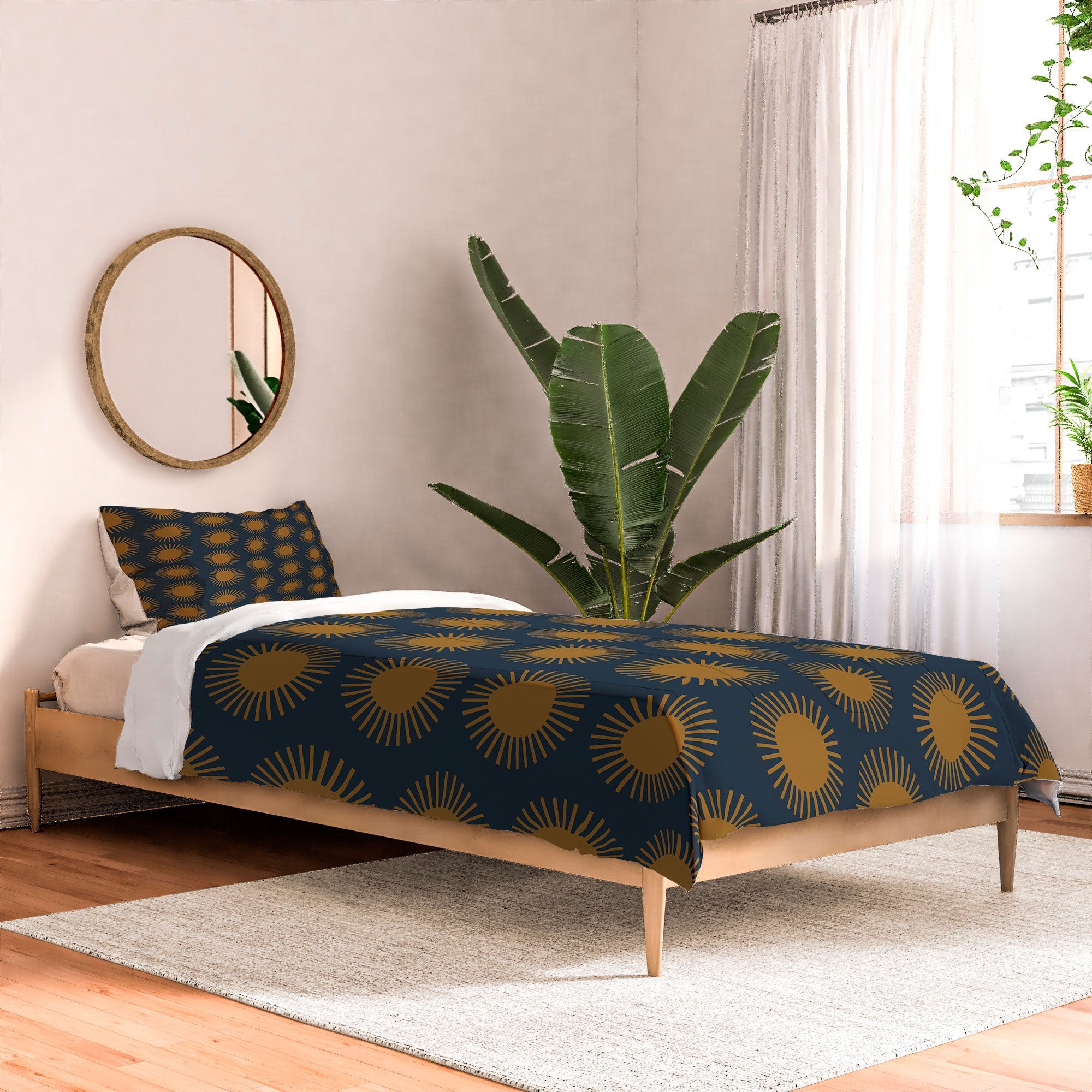 Colour Poems Cheerful Sun Pattern Navy Blue Comforter