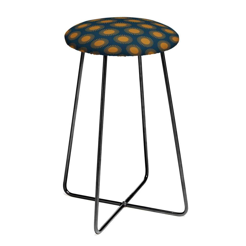 Colour Poems Cheerful Sun Pattern Navy Blue Counter Stool