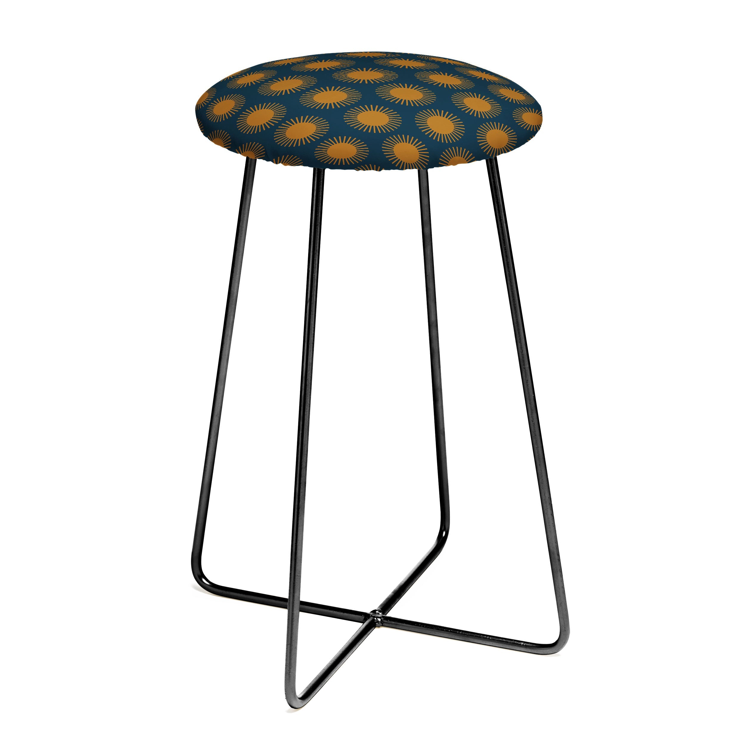 Colour Poems Cheerful Sun Pattern Navy Blue Counter Stool