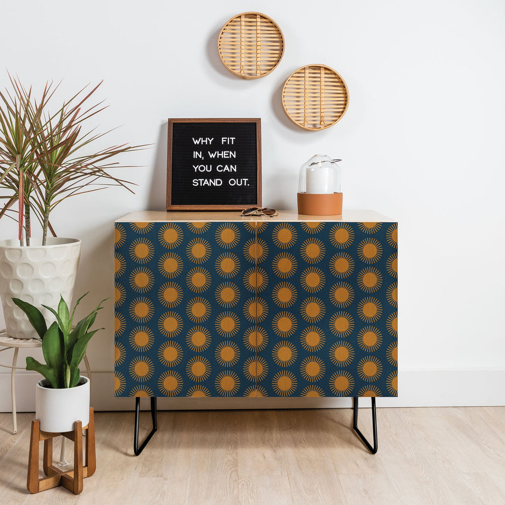 Colour Poems Cheerful Sun Pattern Navy Blue Credenza