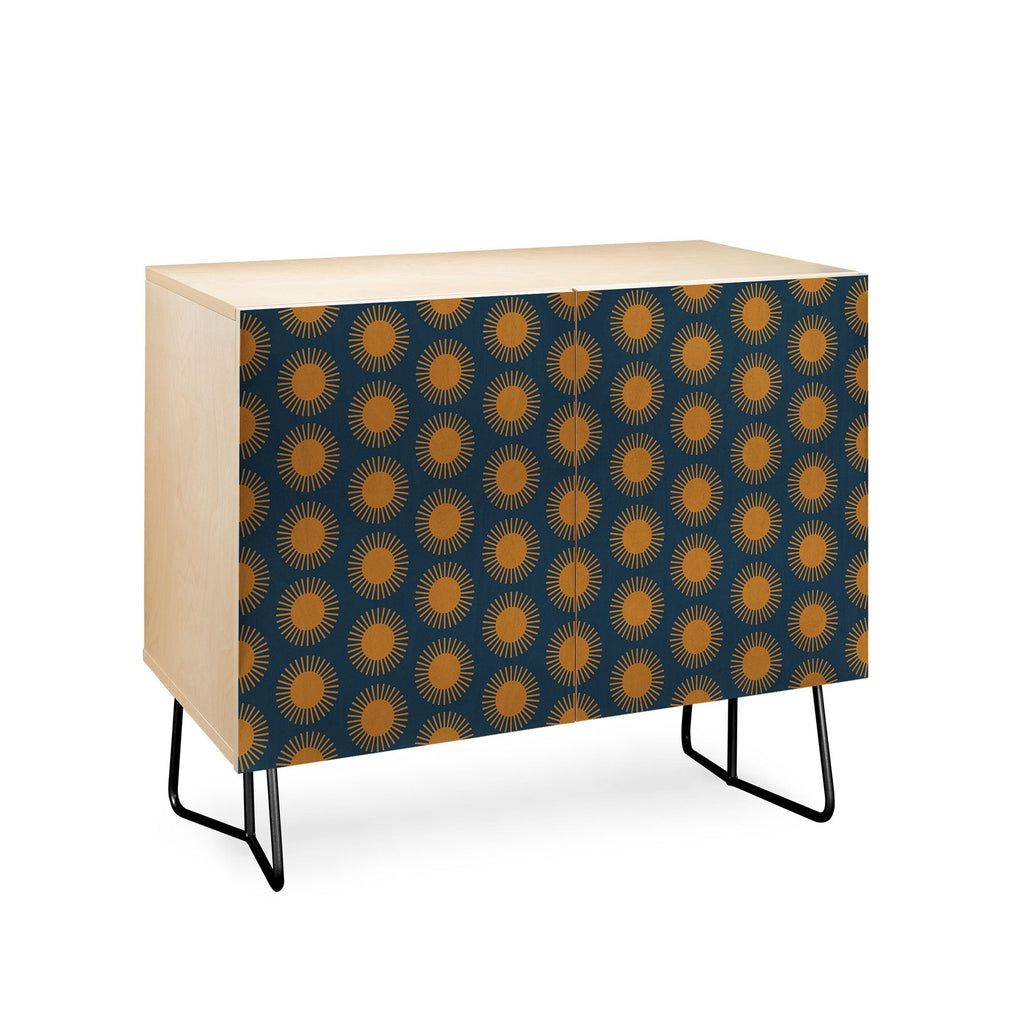 Colour Poems Cheerful Sun Pattern Navy Blue Credenza