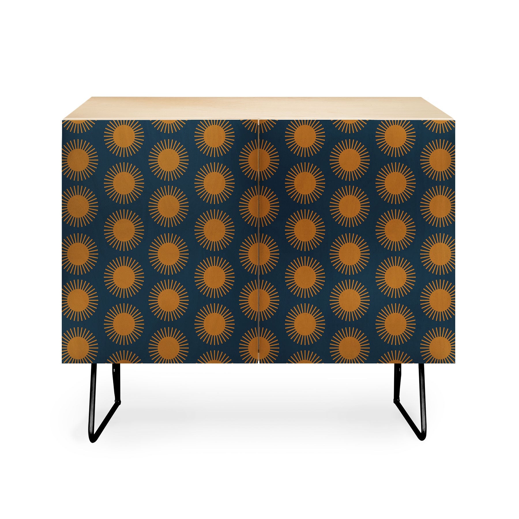 Colour Poems Cheerful Sun Pattern Navy Blue Credenza