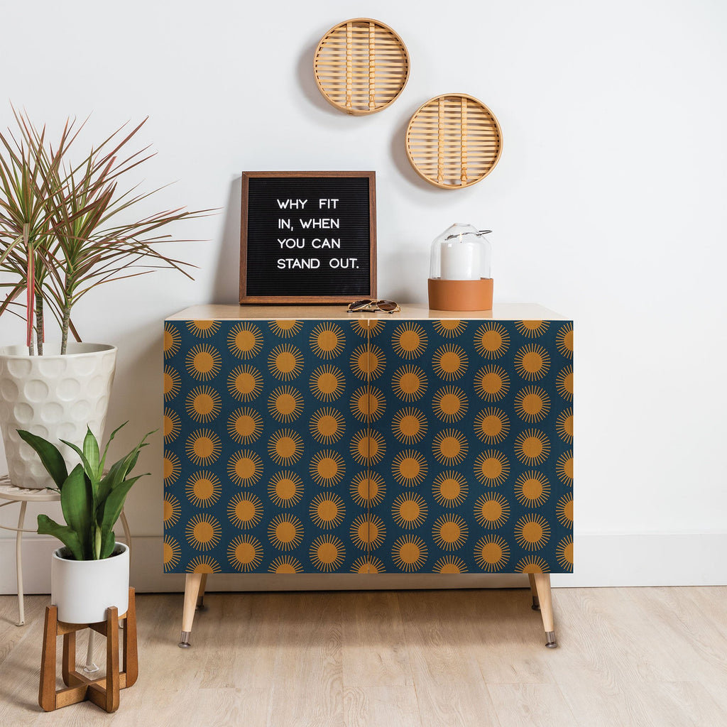 Colour Poems Cheerful Sun Pattern Navy Blue Credenza