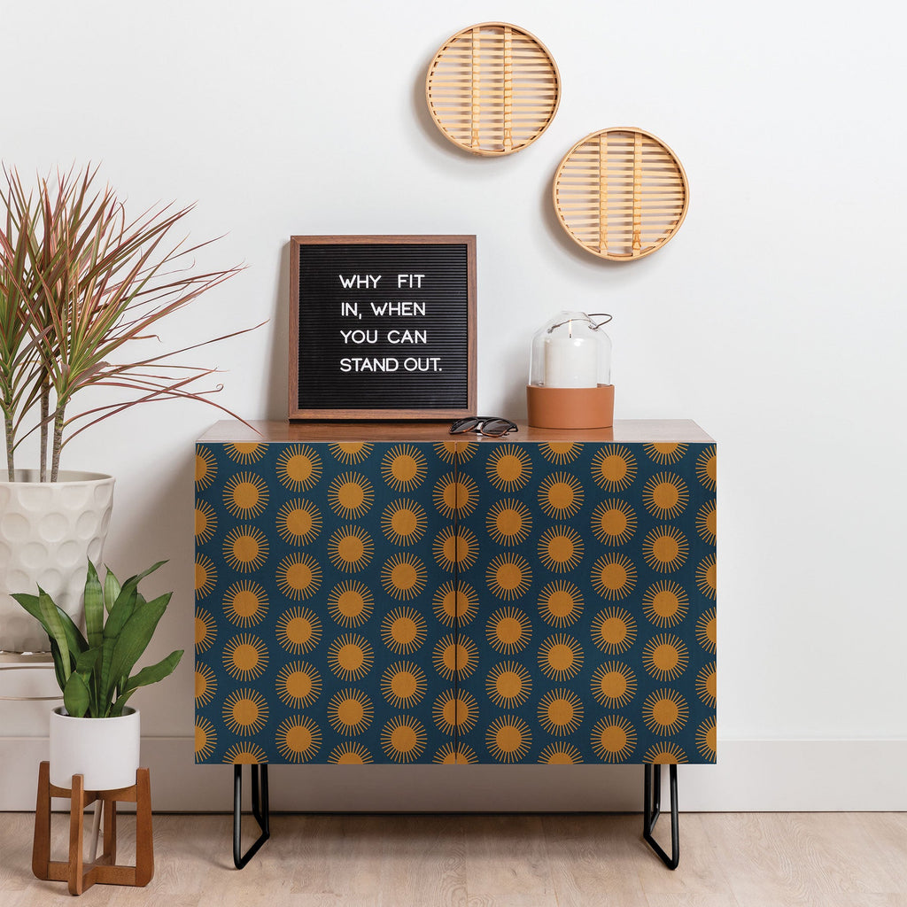 Colour Poems Cheerful Sun Pattern Navy Blue Credenza