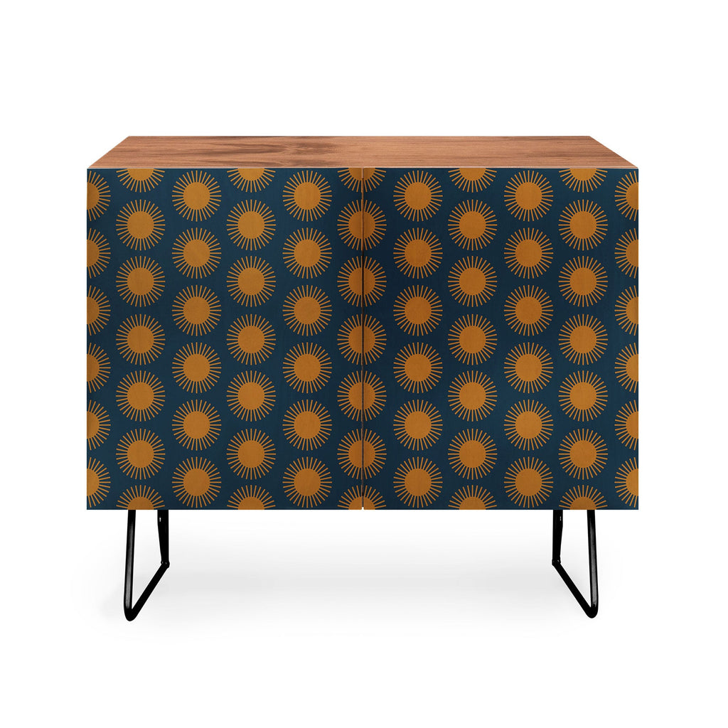 Colour Poems Cheerful Sun Pattern Navy Blue Credenza