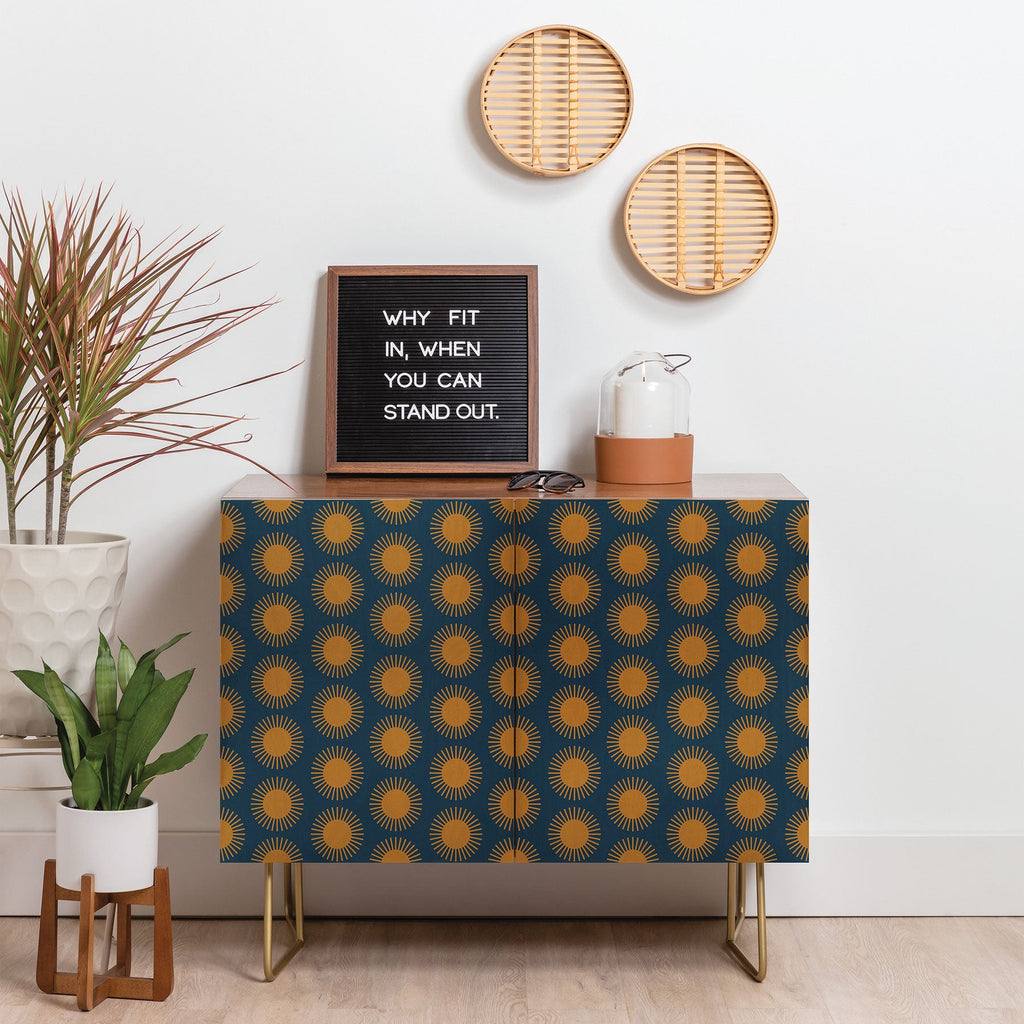 Colour Poems Cheerful Sun Pattern Navy Blue Credenza