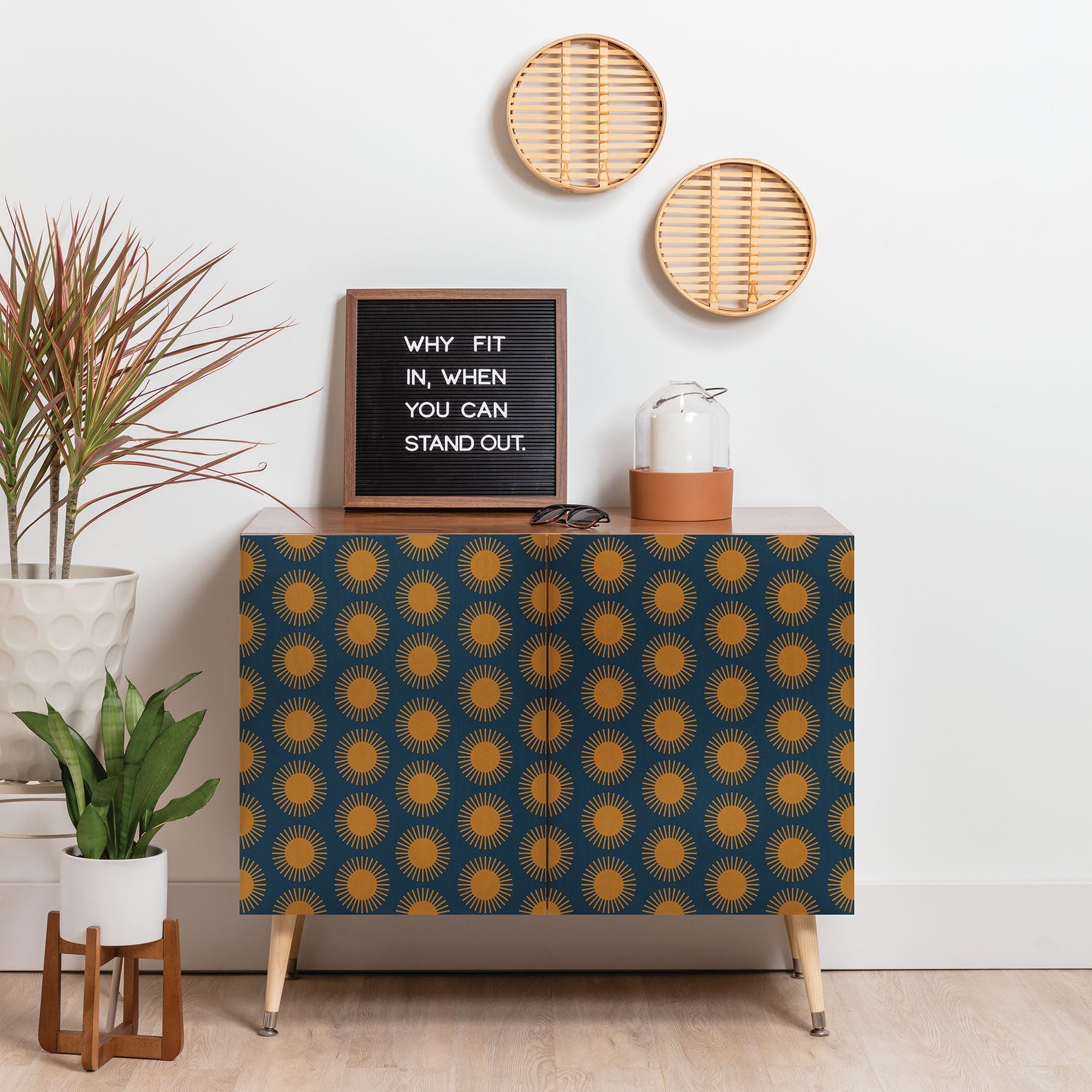 Colour Poems Cheerful Sun Pattern Navy Blue Credenza