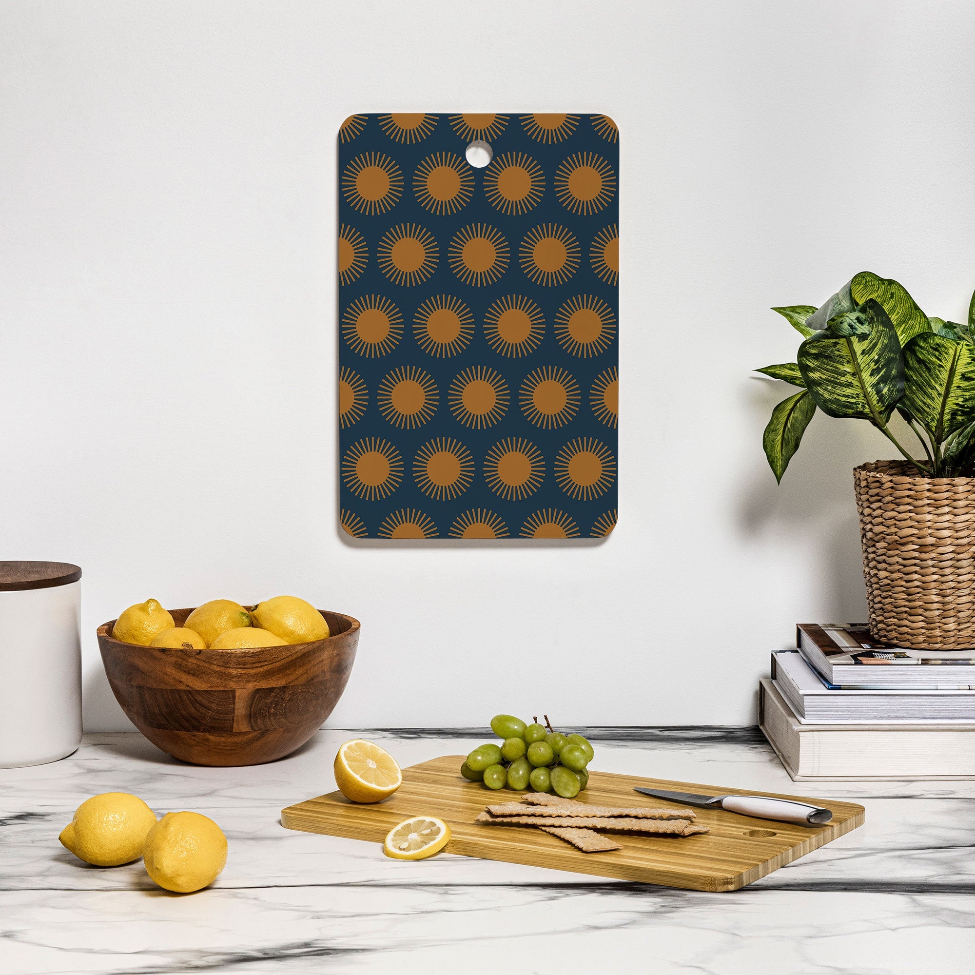 Colour Poems Cheerful Sun Pattern Navy Blue Cutting Board Rectangle
