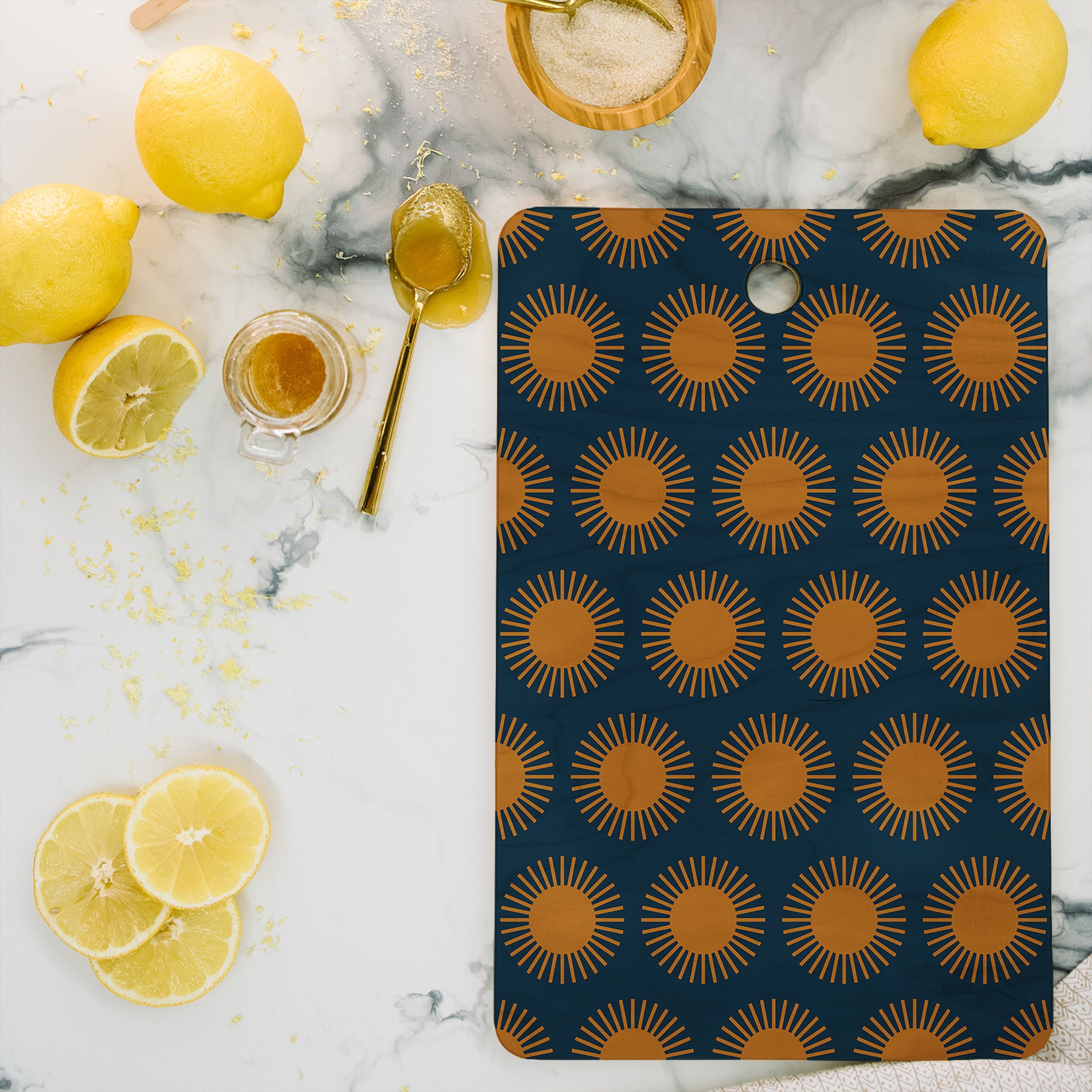 Colour Poems Cheerful Sun Pattern Navy Blue Cutting Board Rectangle