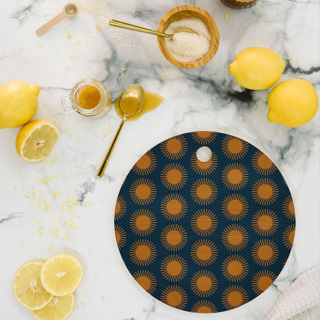 Colour Poems Cheerful Sun Pattern Navy Blue Cutting Board Round