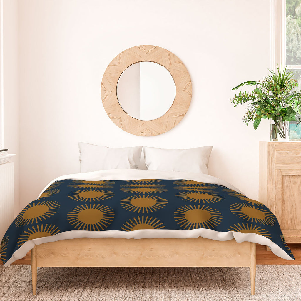 Colour Poems Cheerful Sun Pattern Navy Blue Duvet Cover
