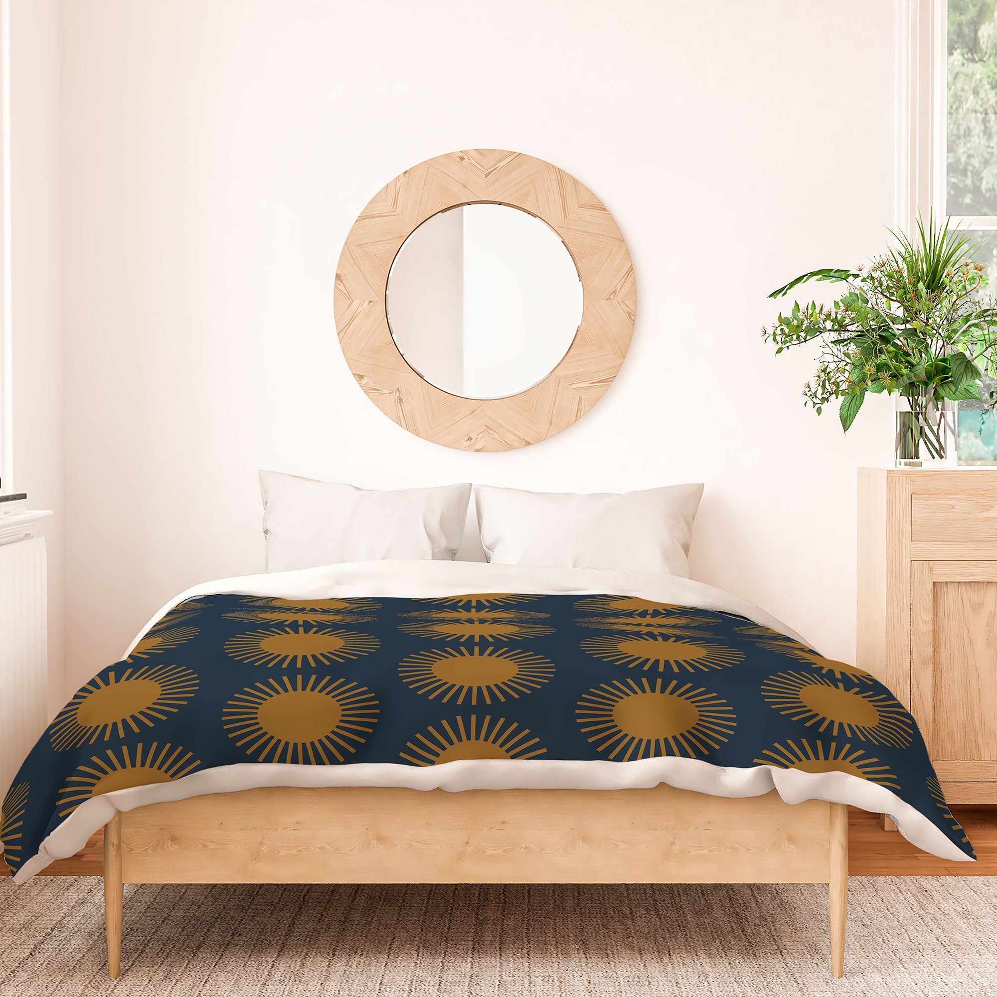 Colour Poems Cheerful Sun Pattern Navy Blue Duvet Cover