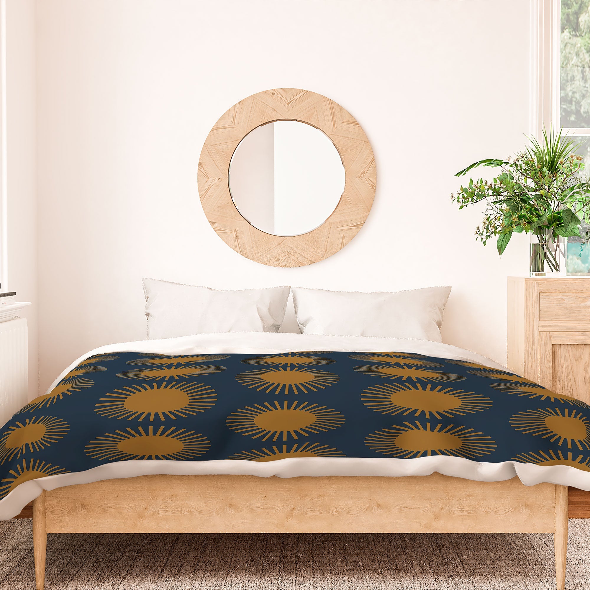 Colour Poems Cheerful Sun Pattern Navy Blue Duvet Cover