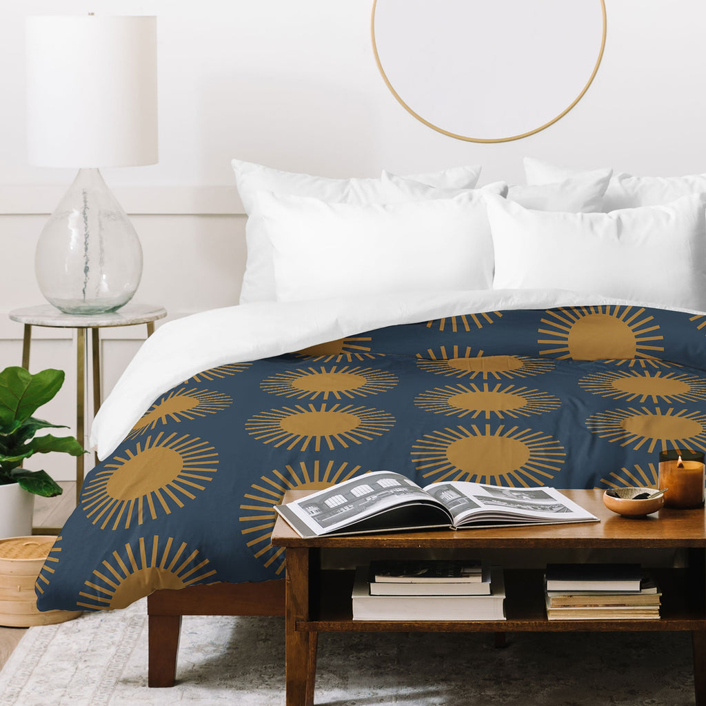 Colour Poems Cheerful Sun Pattern Navy Blue Duvet Cover