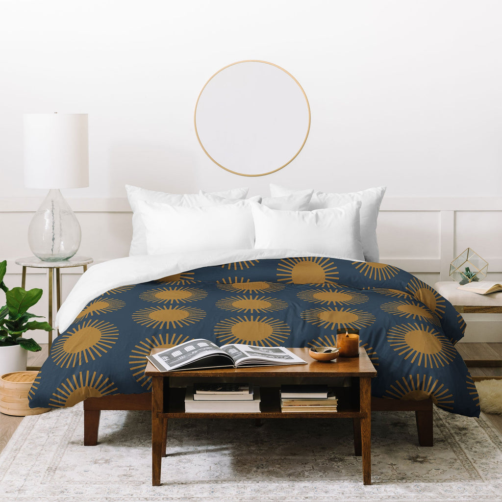 Colour Poems Cheerful Sun Pattern Navy Blue Duvet Cover