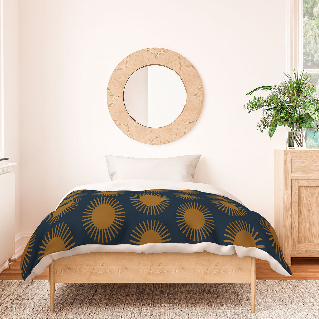 Colour Poems Cheerful Sun Pattern Navy Blue Duvet Cover