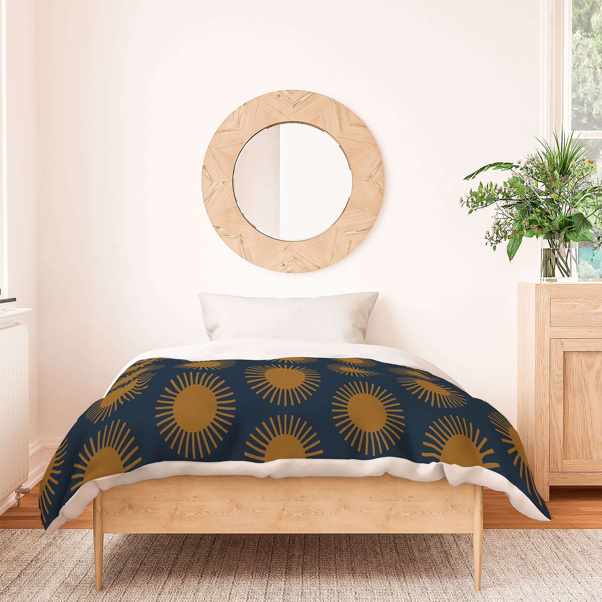 Colour Poems Cheerful Sun Pattern Navy Blue Duvet Cover