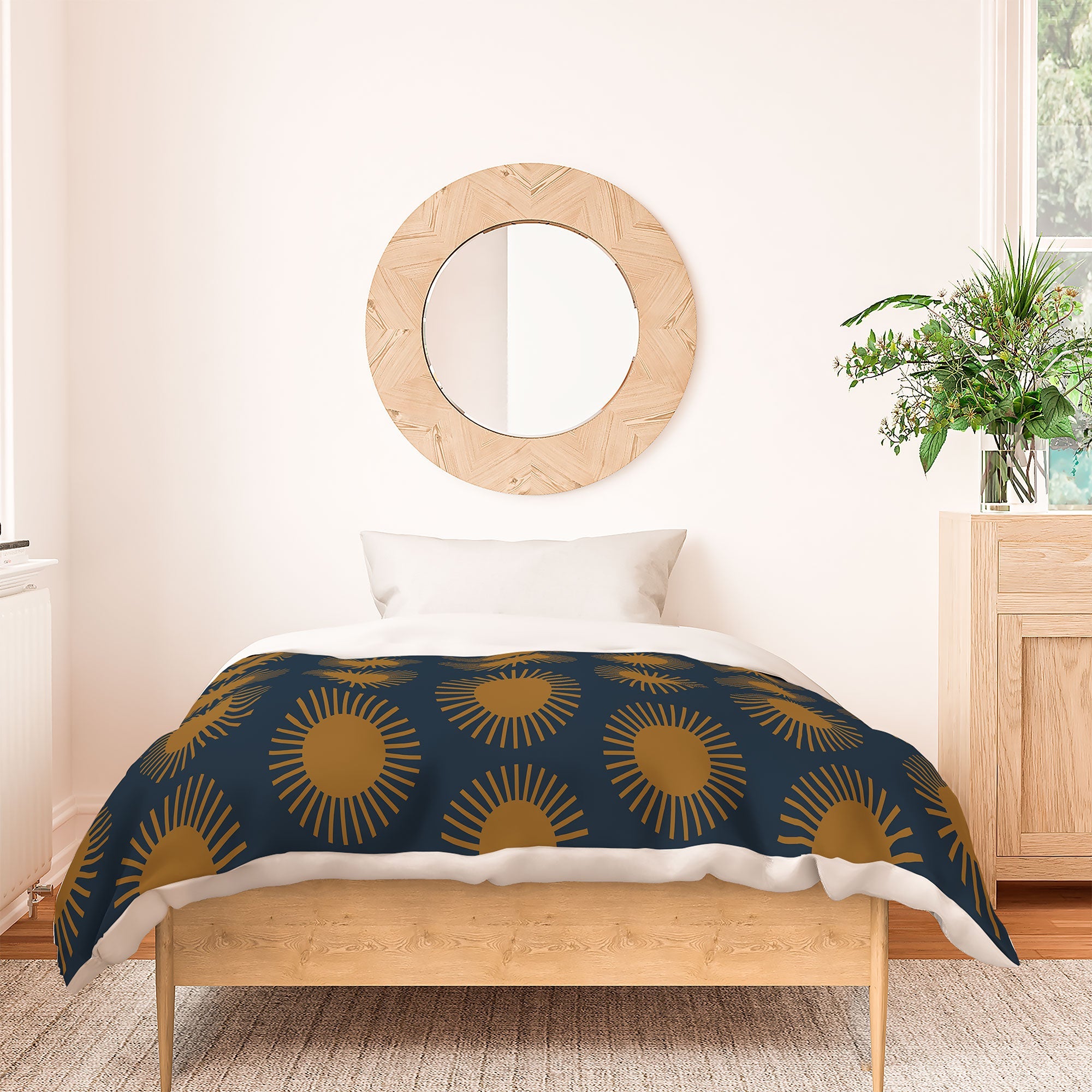 Colour Poems Cheerful Sun Pattern Navy Blue Duvet Cover