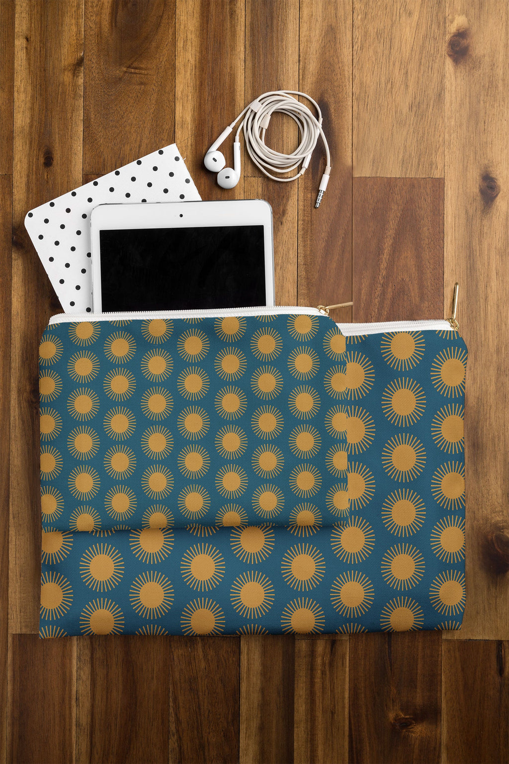 Colour Poems Cheerful Sun Pattern Navy Blue Pouch