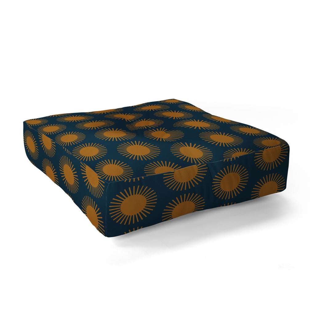 Colour Poems Cheerful Sun Pattern Navy Blue Floor Pillow Square