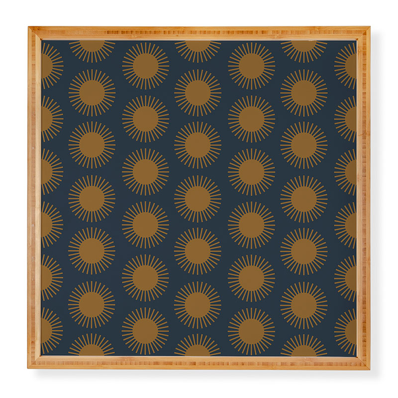 Colour Poems Cheerful Sun Pattern Navy Blue Framed Wall Art