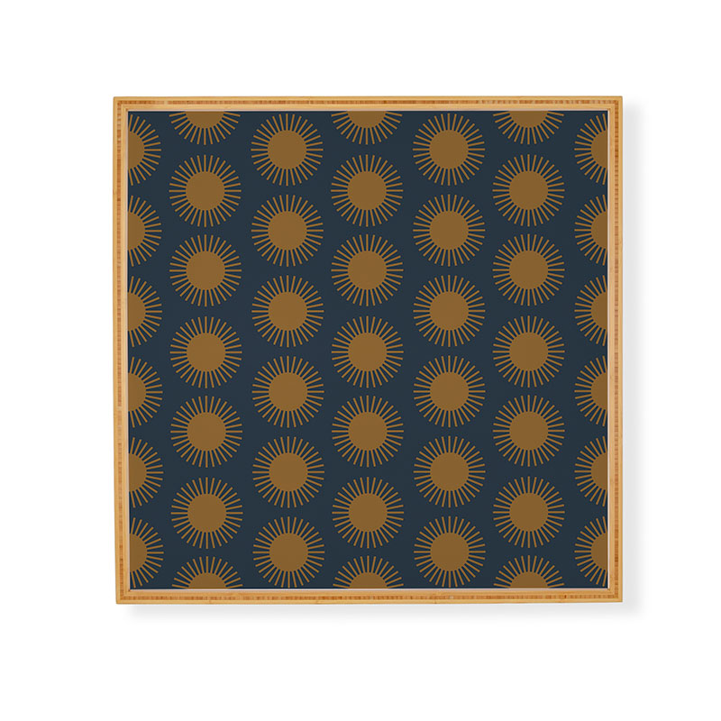 Colour Poems Cheerful Sun Pattern Navy Blue Framed Wall Art
