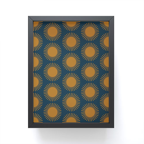 Colour Poems Cheerful Sun Pattern Navy Blue Framed Mini Art Print