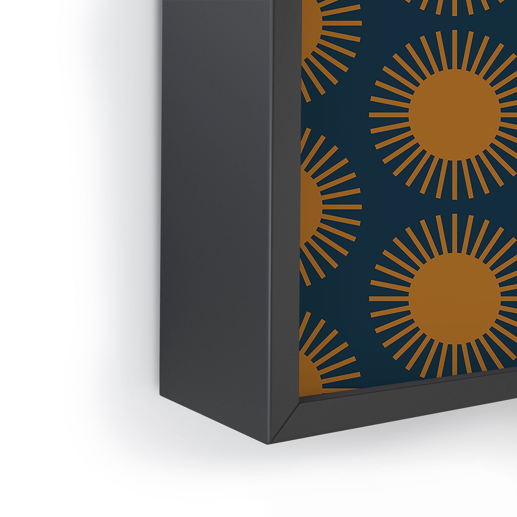 Colour Poems Cheerful Sun Pattern Navy Blue Framed Mini Art Print