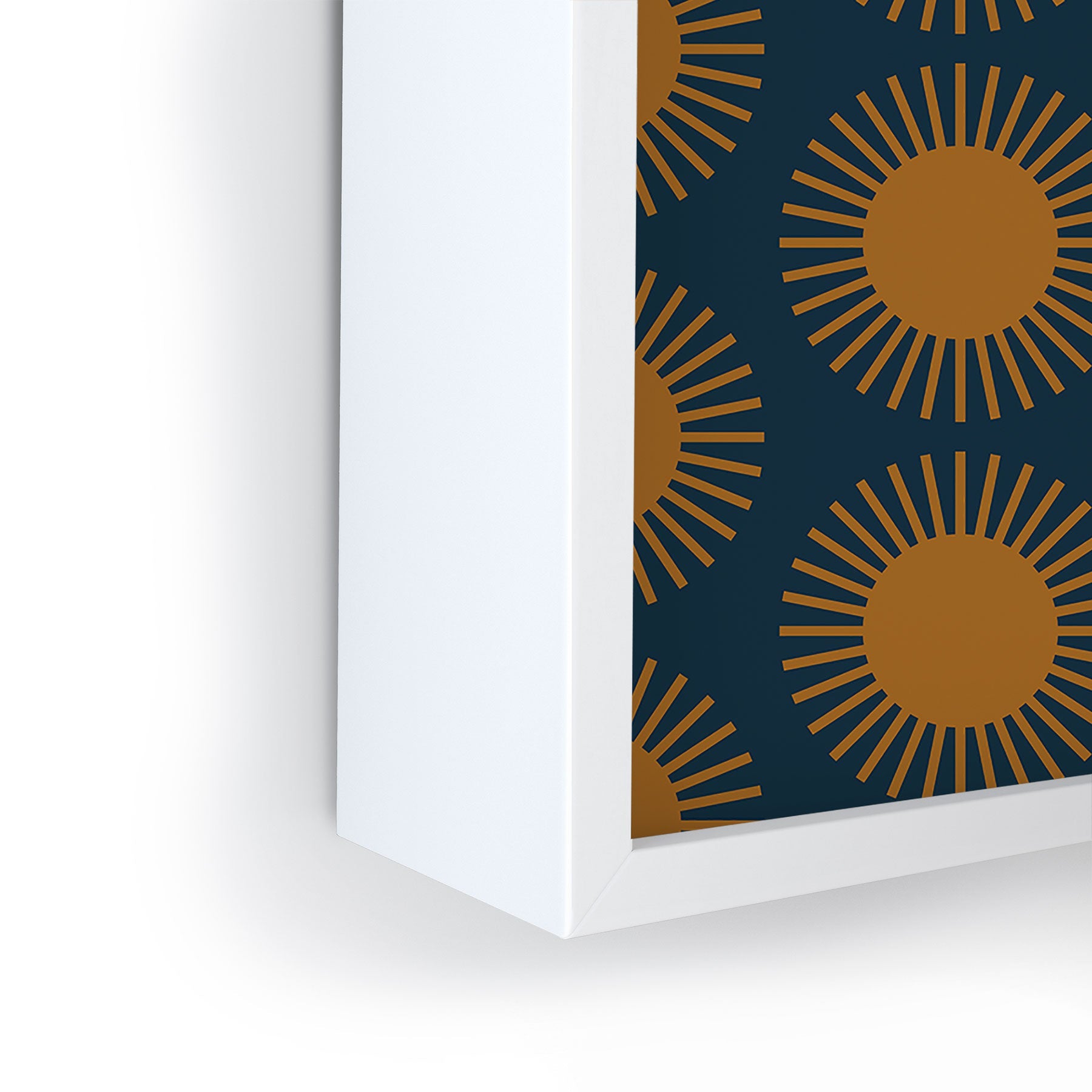Colour Poems Cheerful Sun Pattern Navy Blue Framed Mini Art Print