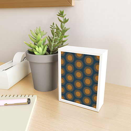 Colour Poems Cheerful Sun Pattern Navy Blue Framed Mini Art Print