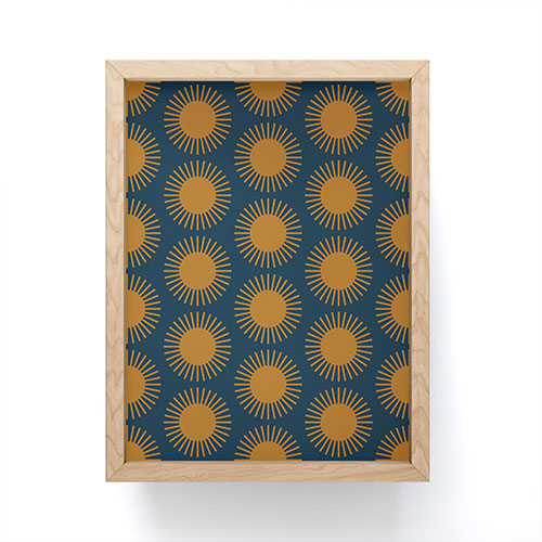 Colour Poems Cheerful Sun Pattern Navy Blue Framed Mini Art Print