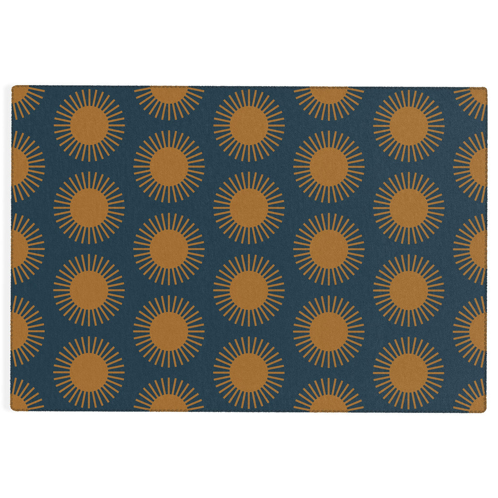 Colour Poems Cheerful Sun Pattern Navy Blue Outdoor Rug