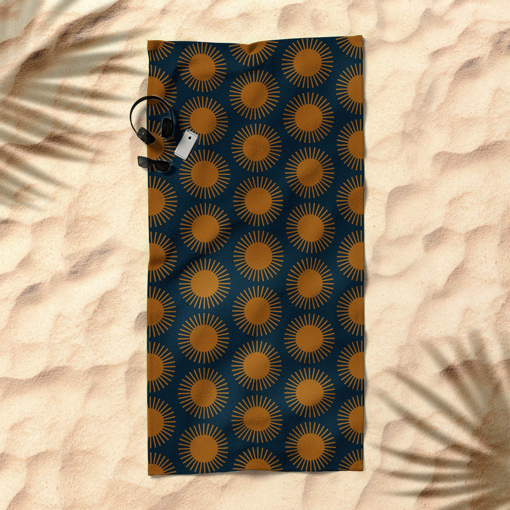Colour Poems Cheerful Sun Pattern Navy Blue Beach Towel