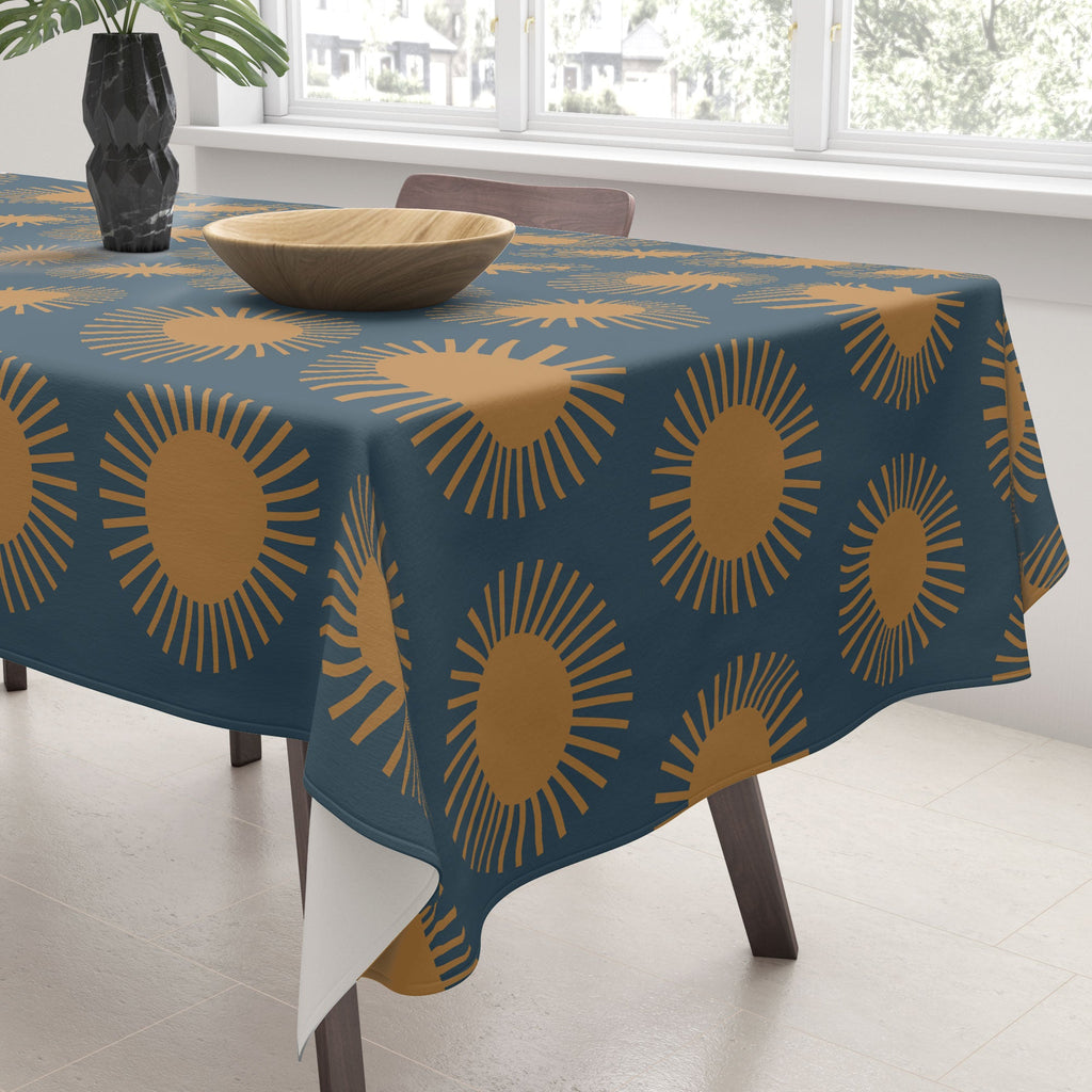 Colour Poems Cheerful Sun Pattern Navy Blue Tablecloth