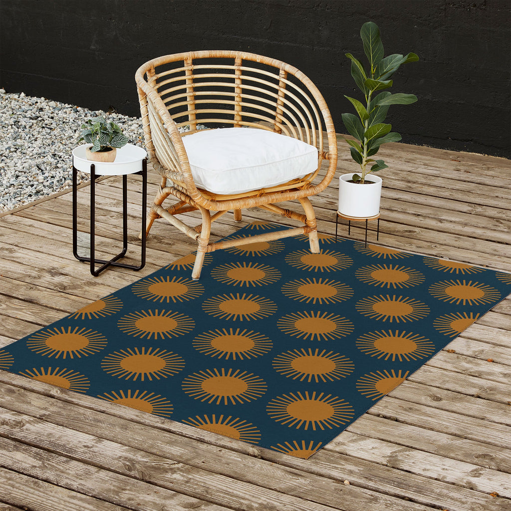 Colour Poems Cheerful Sun Pattern Navy Blue Outdoor Rug