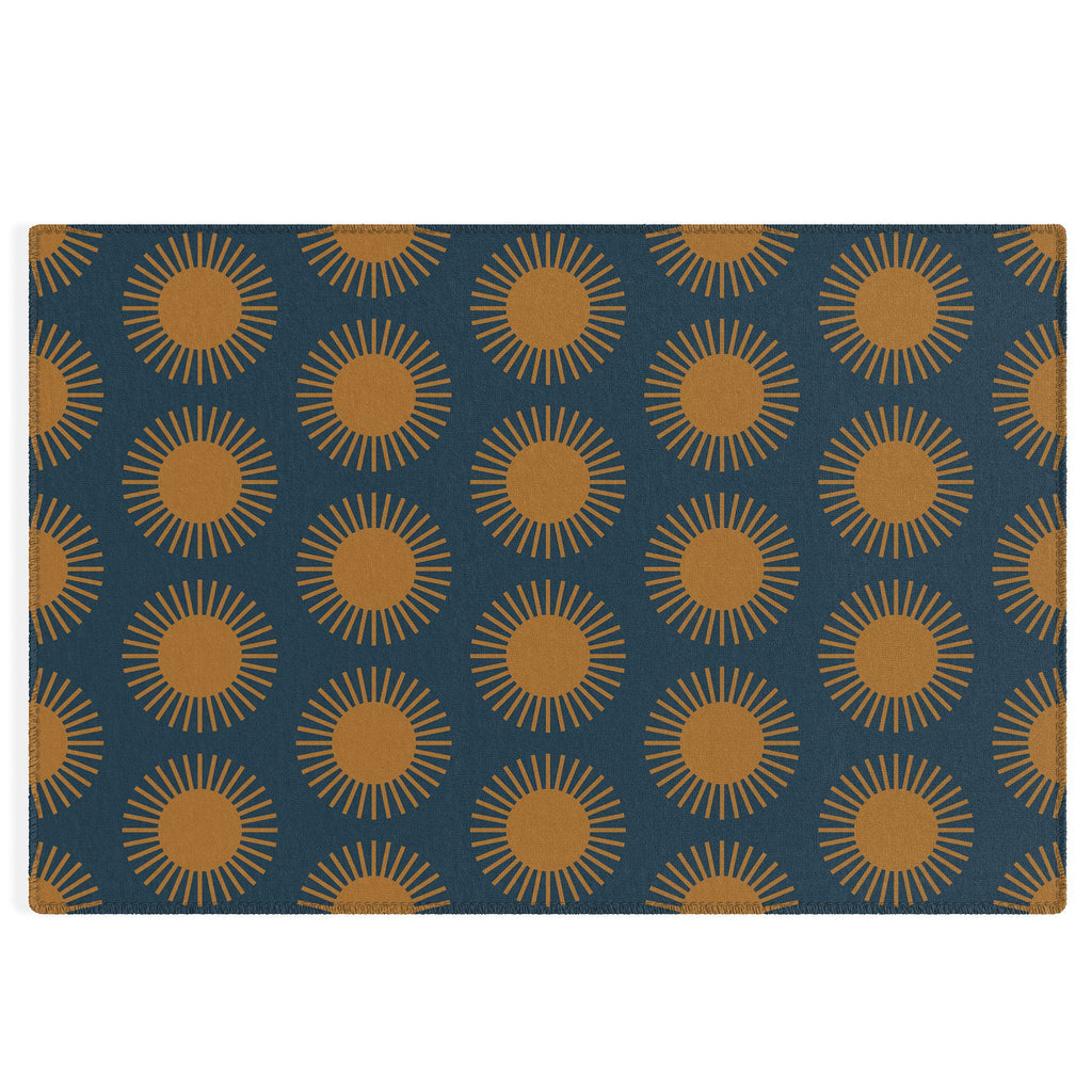 Colour Poems Cheerful Sun Pattern Navy Blue Outdoor Rug