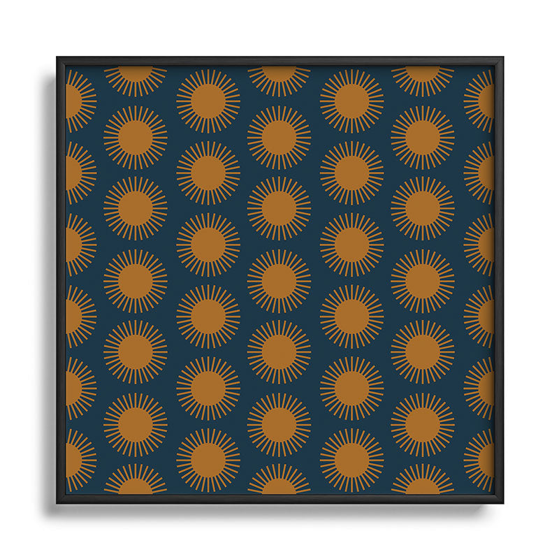Colour Poems Cheerful Sun Pattern Navy Blue Square Metal Framed Art Print