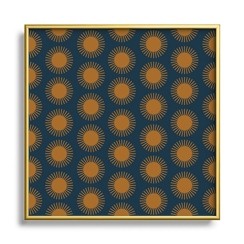 Colour Poems Cheerful Sun Pattern Navy Blue Square Metal Framed Art Print