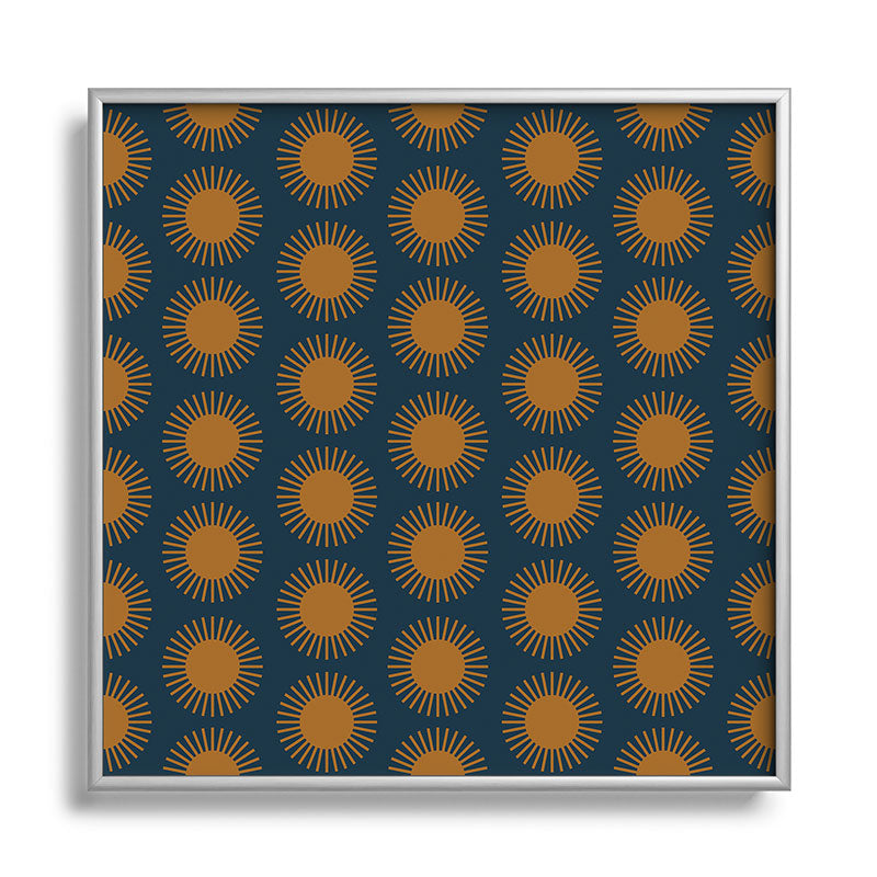 Colour Poems Cheerful Sun Pattern Navy Blue Square Metal Framed Art Print