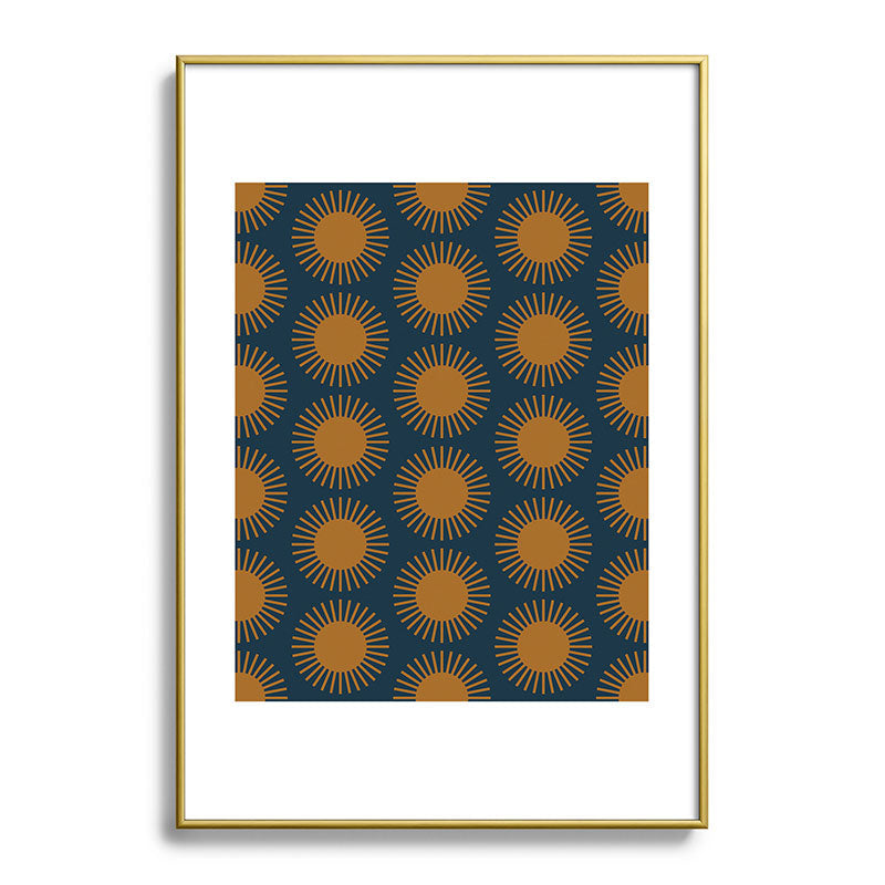 Colour Poems Cheerful Sun Pattern Navy Blue Metal Framed Art Print