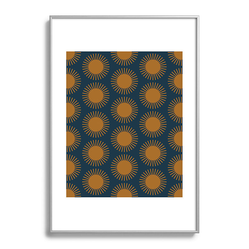 Colour Poems Cheerful Sun Pattern Navy Blue Metal Framed Art Print