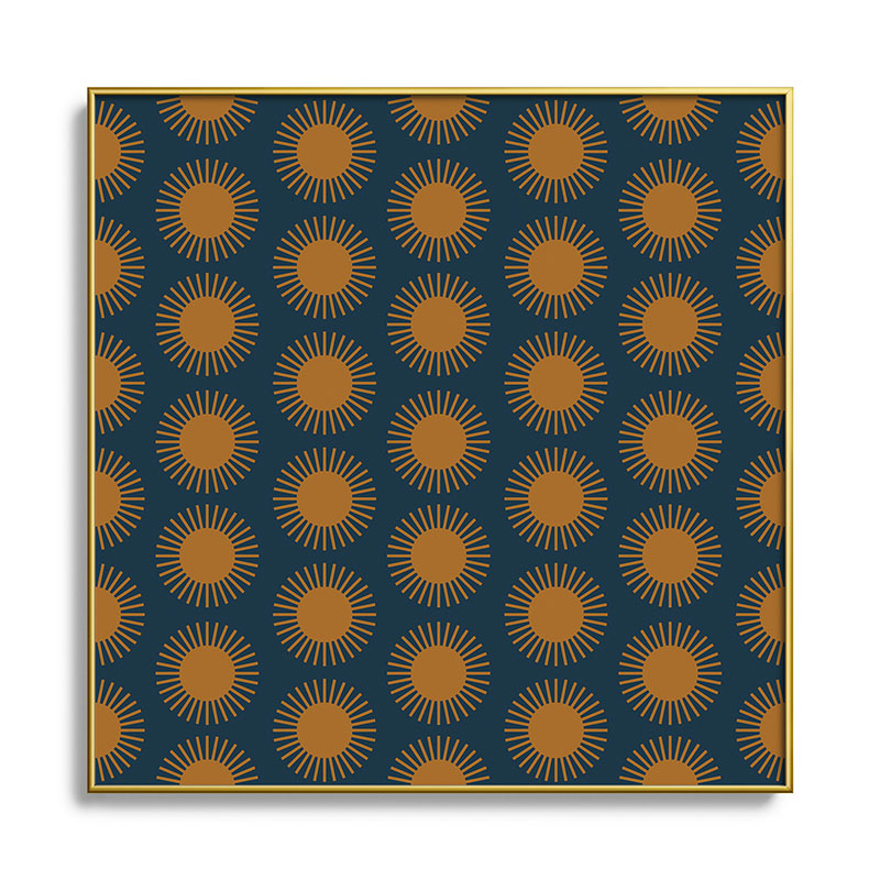 Colour Poems Cheerful Sun Pattern Navy Blue Square Metal Framed Art Print