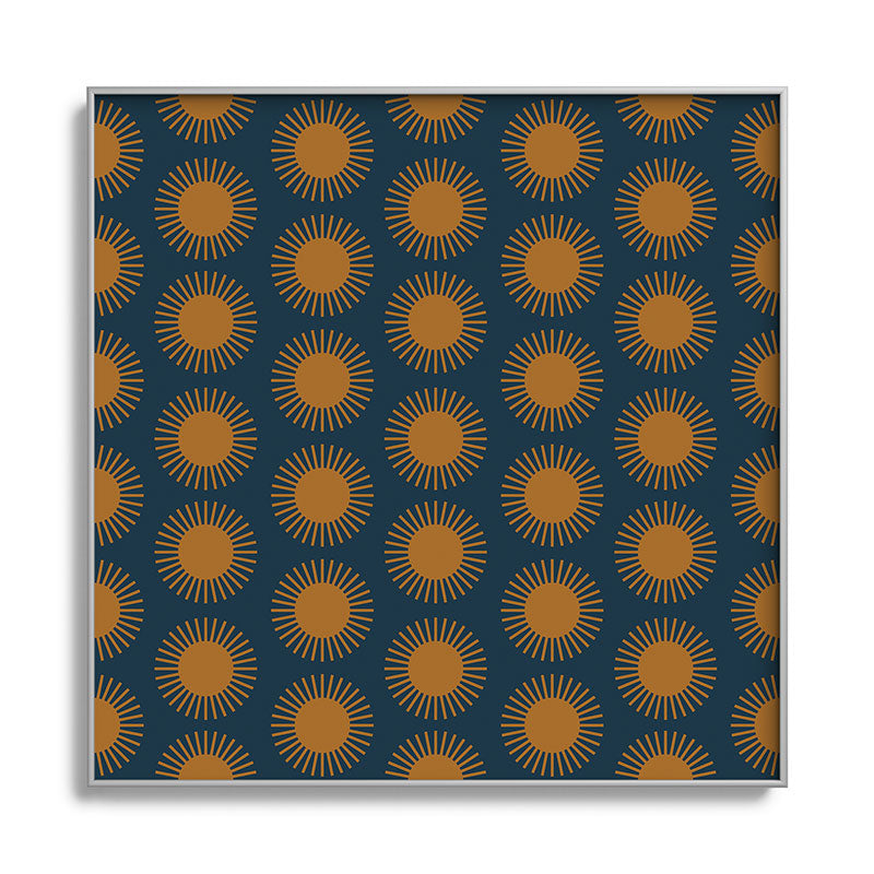 Colour Poems Cheerful Sun Pattern Navy Blue Square Metal Framed Art Print