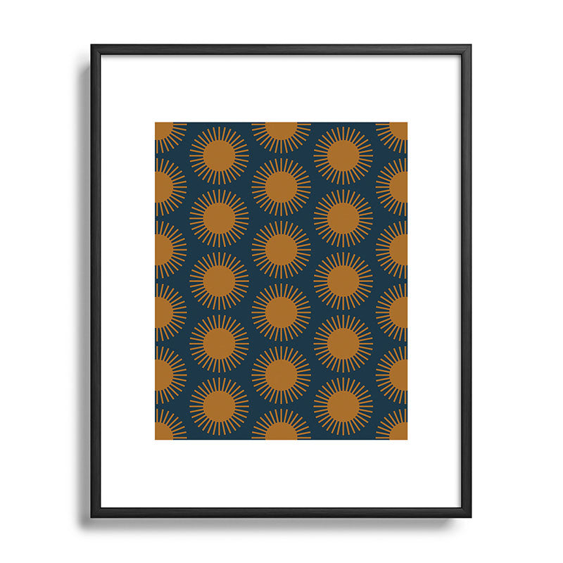Colour Poems Cheerful Sun Pattern Navy Blue Metal Framed Art Print