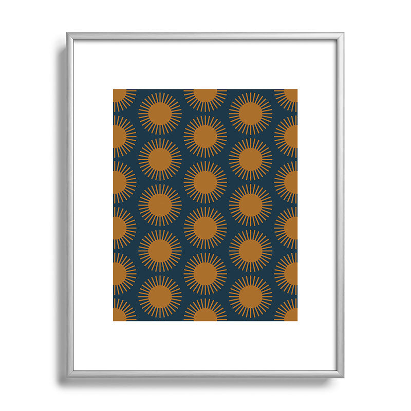 Colour Poems Cheerful Sun Pattern Navy Blue Metal Framed Art Print