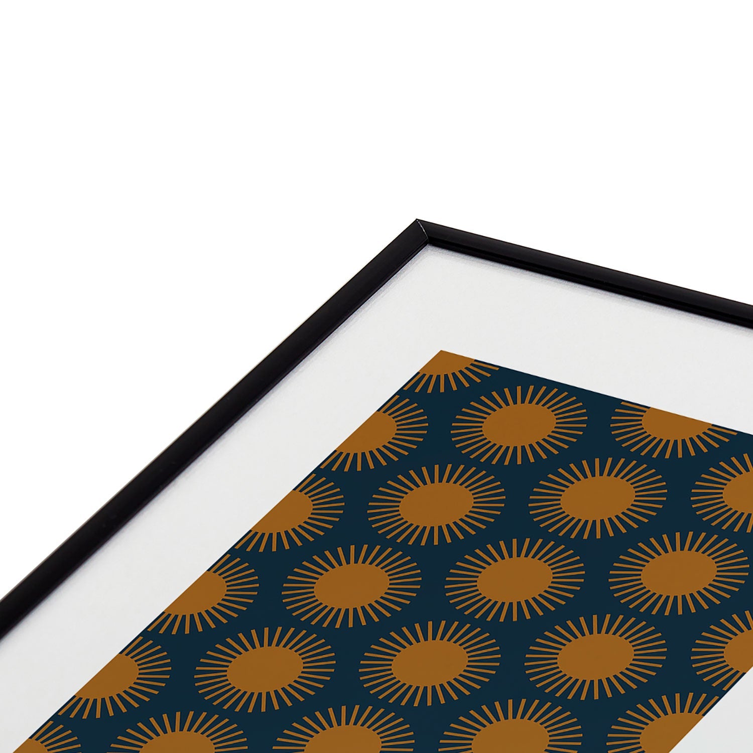 Colour Poems Cheerful Sun Pattern Navy Blue Metal Framed Art Print