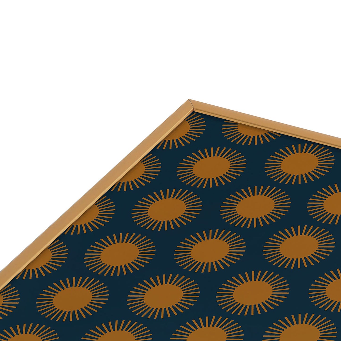 Colour Poems Cheerful Sun Pattern Navy Blue Square Metal Framed Art Print